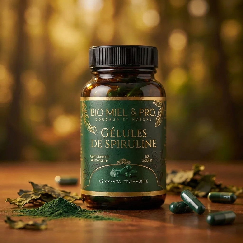 Flacon spiruline 60 gélules superaliment protéines fer énergie