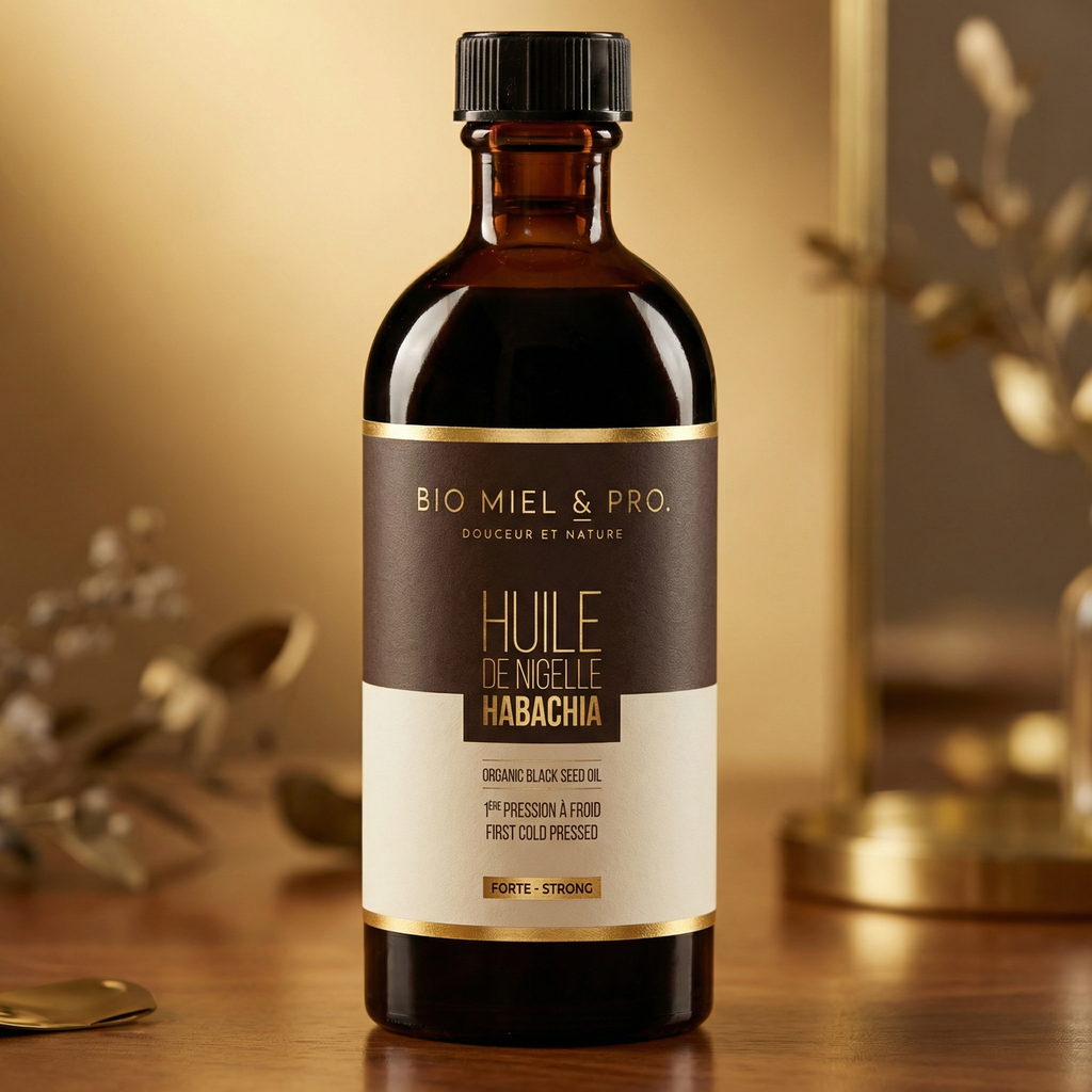 Flacon d'huile de nigelle Habachia Éthiopie 100ml pressée à froid BioMiel & Pro