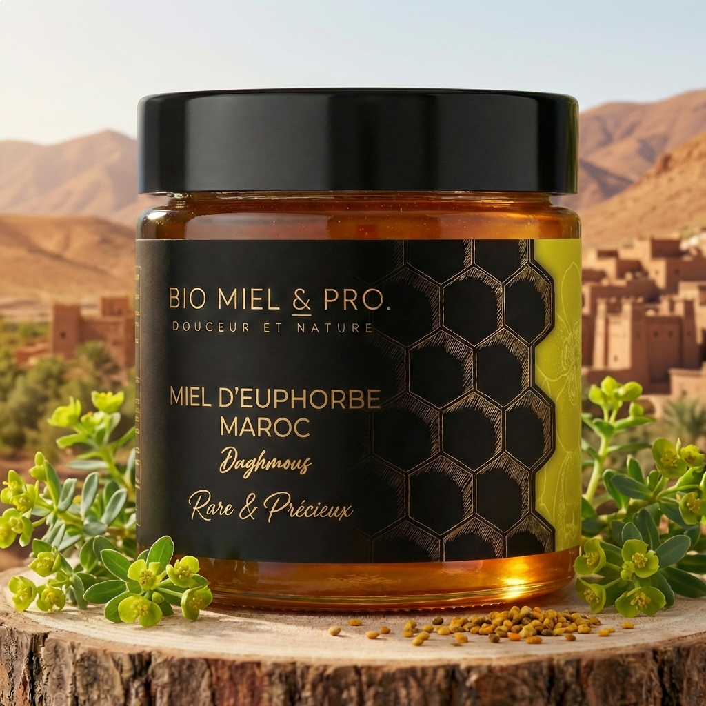 Pot de miel euphorbe Daghmouss Maroc 250g miel des euphorbes de l'Atlas