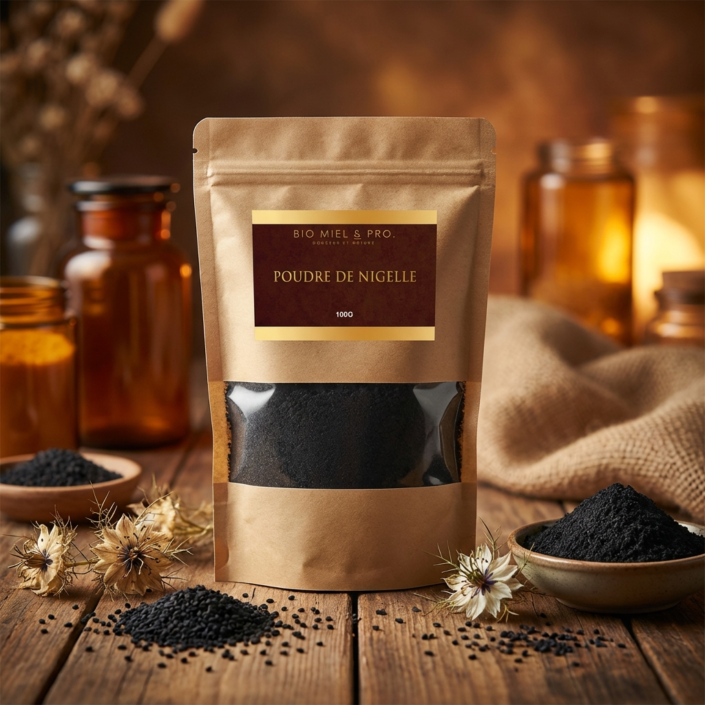 Sachet de poudre de nigelle noire moulue 100g naturelle BioMiel & Pro