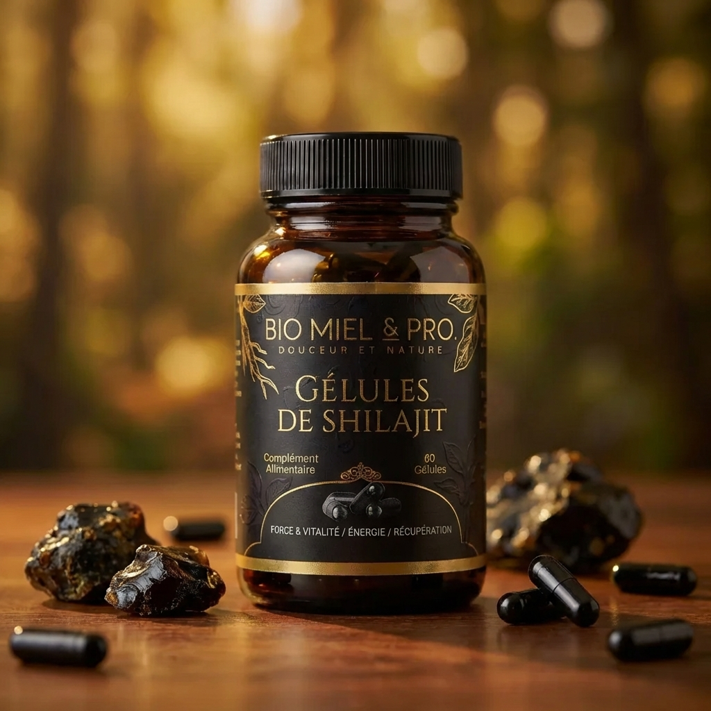 Flacon shilajit 60 gélules résine Himalaya vitalité testostérone naturell